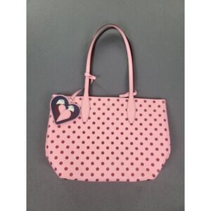Kate Spade New York Tote Bag Womens Pink Polka Dot Leather Heart Charm Pouch